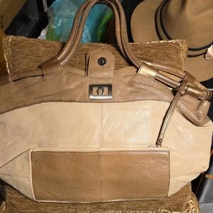 Etienne Aigner Beige and Brown Leather Tote